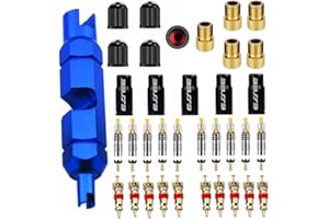 Aracey 36 Pieces Presta Valve Core Kits,Handy Alloy Valve Core Remover,10Pcs Presta Valve Cores,5Pcs Presta Valve Adapters,5Pcs Presta Valve Caps,10Pcs Schrader Valve Cores,5Pcs Schrader Valve Caps