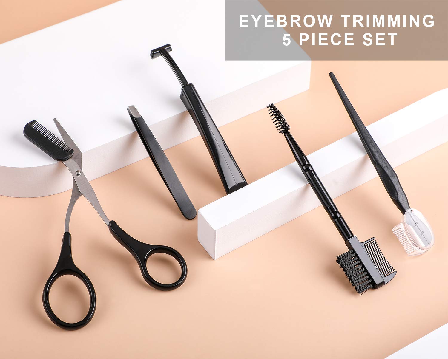 JPNK 5 in 1 Eyebrow Tweezers Scissors and Razors Set-Eyebrow Trimmer Shaver Shaper and Angled & Spoolie Brows Brushes Eyebrow Grooming Kit for Women and Men: Beauty