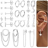 FASACCO 12Pairs Gold Hoop Earrings for Women 14K Gold Plated Cartilage Earring Sets for Multiple Piercing Hypoallergenic Stainless Steel Earrings Dainty Earring Stack Small Hoop Stud Earrings