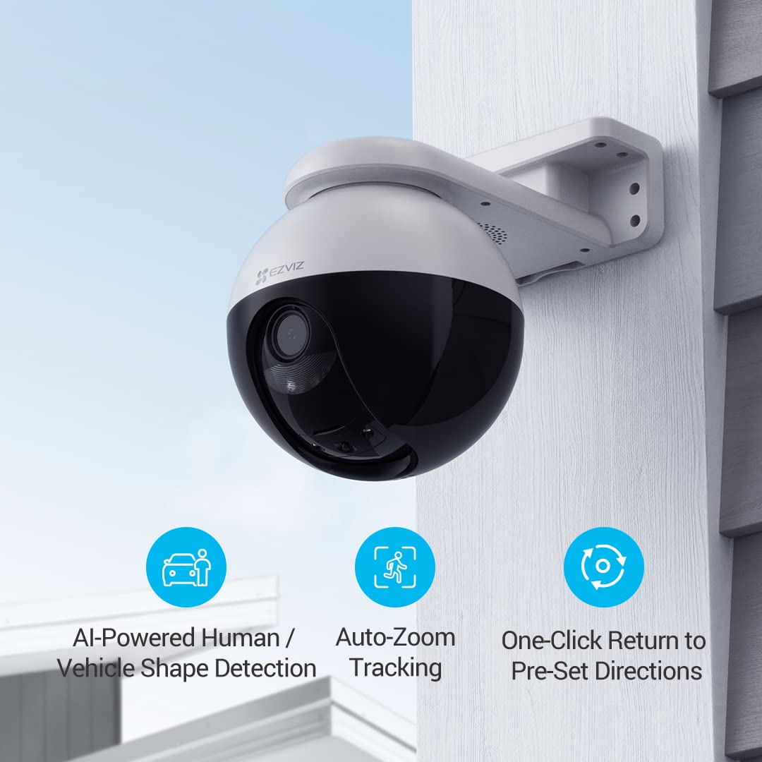 EZVIZ Outdoor Auto-Tracking Camera, 3K, 12 Pre-Set dots Tracking,360° Visual Coverage, Waterproof, Color Night Vision, AI-Powered Person and Vehicle Detection,Two-Way Talk| C8W Pro 3K (4mm)