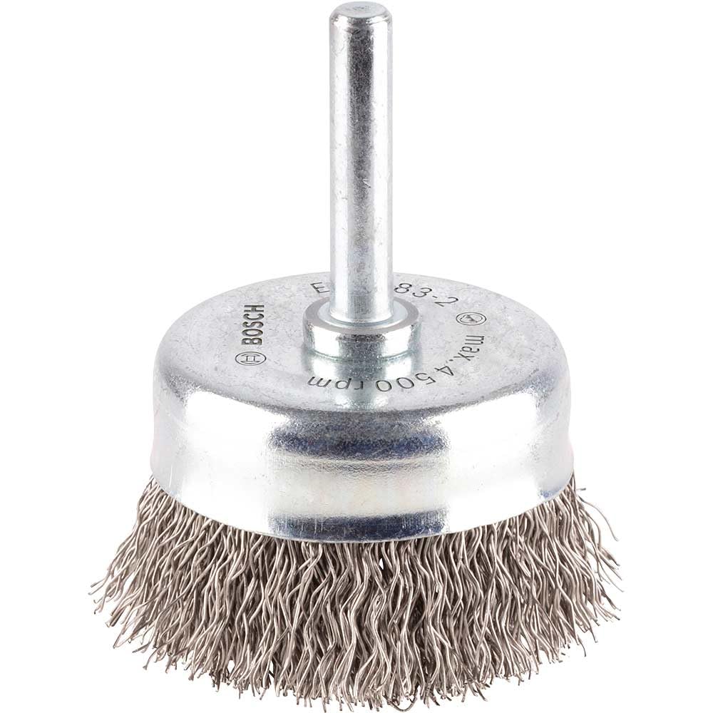 Bosch 1x PRO Stainless Steel Longlife Cup Brush, Crimped Wire for 6 mm Cylindrical Shank and Drill (for Steel, Stainless steel, Ø 50 mm, Professional Accessory Rotary Drill/Drivers)