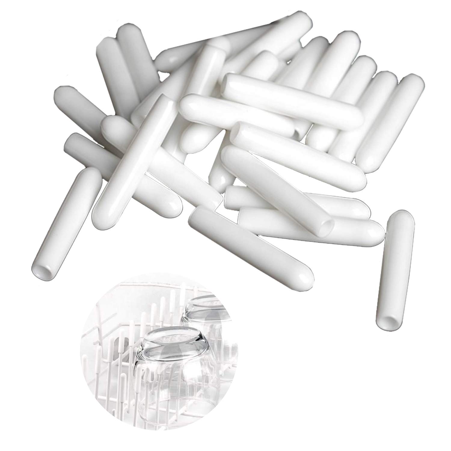 Adornlife 100 Pieces White Dishwasher Rack Caps 3mm in Diameter & 25mm in Length Silicone Tip Tine Cover Dishwasher Protection Prongs Dishwasher Rack Repair Kit