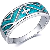 ONEFINITY Cross Rings for Women Sterling Silver Turquoise Cross Ring Jewelry Gifts For Women Men（7）