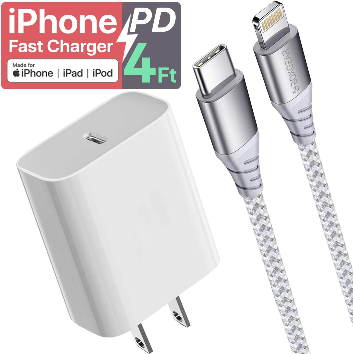 Boxgear iPhone Charger MFi Certified Braided Lightning