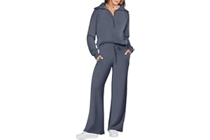 ANRABESS Women 2 Piece Outfits Sweatsuit Set 2023 Fall Oversized Half Zip Sweatshirt Wide Leg Sweatpant Lounge Set Tracksuit