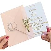 vitawed Set of Acrylic Wedding Invitations with Vellum Jacket - Gold Foil Wedding Invitation - Flower Twined Clear Invitations with Envelopes &amp; Stickers