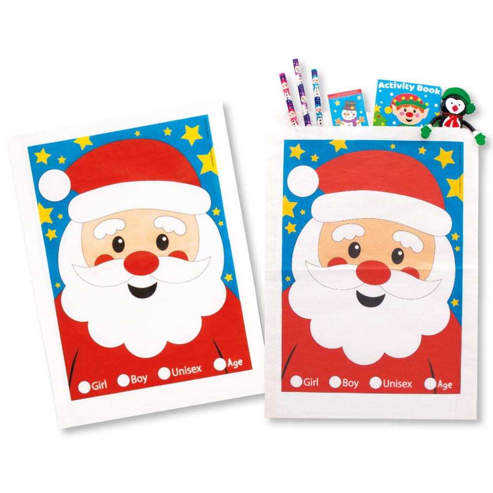 Baker Ross AX584 Large Santa Party Bags - Pack of 30, Bulk Loot Bags for Christmas Gifts Sweets and Favours