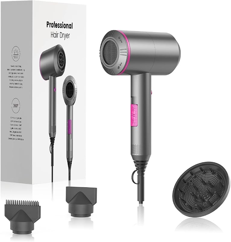 Secador de Pelo Iónico Motor AC Duradero Secadores pelo iones profesional, Difusor y Concentrador, 3 Temperaturas, 2 Velocidades, negativos Hair Dryer (Grey)