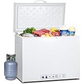 SMETA Propane Deep Freezer, Gas Freezer LPG Propane Gas Absorption 110V Chest Freezer Deep 7.1 Cu.Ft for RV Off Grid Outside, White