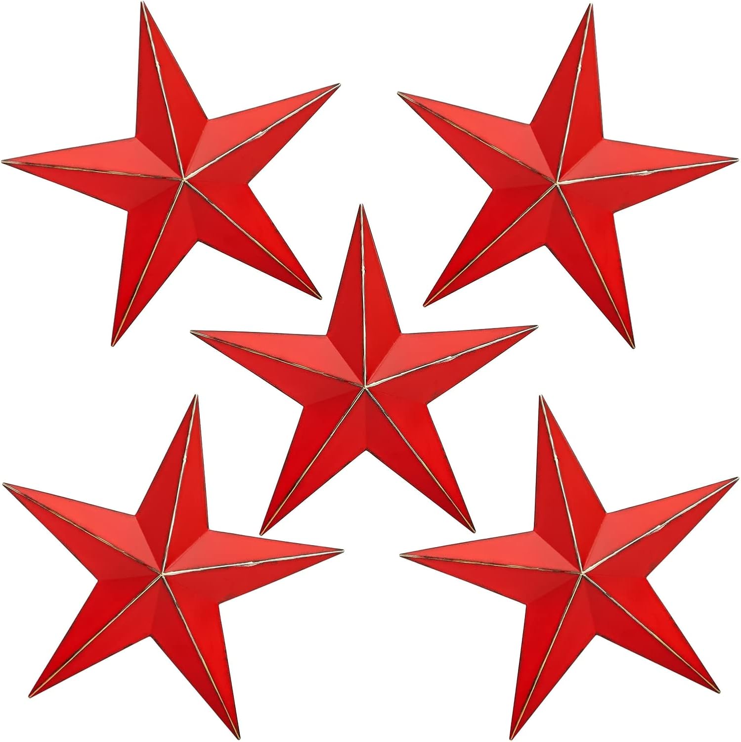 Plaques & Wall Art - Farmlyn Creek 5 Pack Texas Star Rustic Metal Outdoor Wall Home Decor for Patio, Porch, Garden (Red, 12 x 12 in)