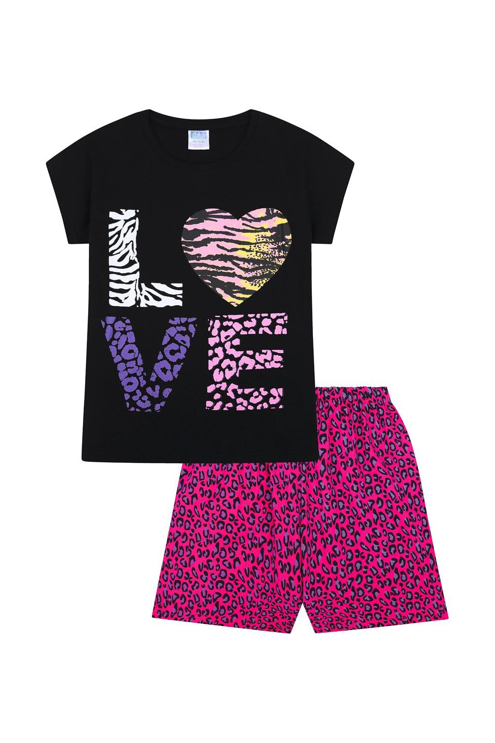 ThePyjamaFactory Girls Love Animal Print Short Black Pyjama Set (9-10 Years)