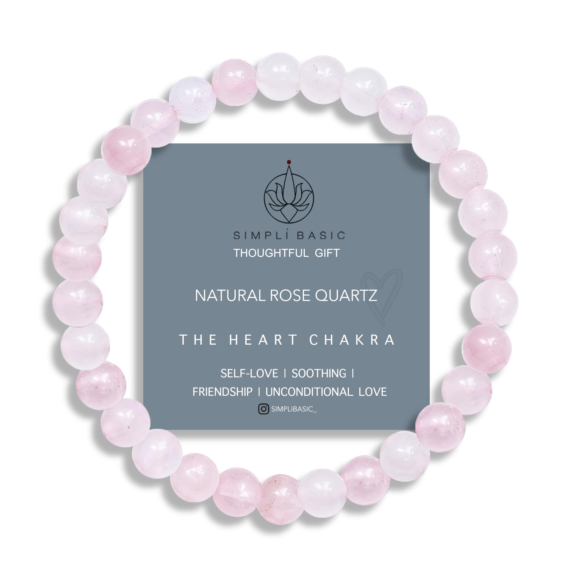 SIMPLÍ BASIC Natural 6mm Pink Rose Quartz Romantic Love Crystal Stone Healing Bracelet for Women & Men | In Gift Box