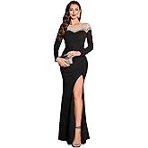 GZXHXLIFU Women's Long Sleeved Pearl Slim Fit Dress Ballroom Cocktail Party Evening Dress with Rhinestones