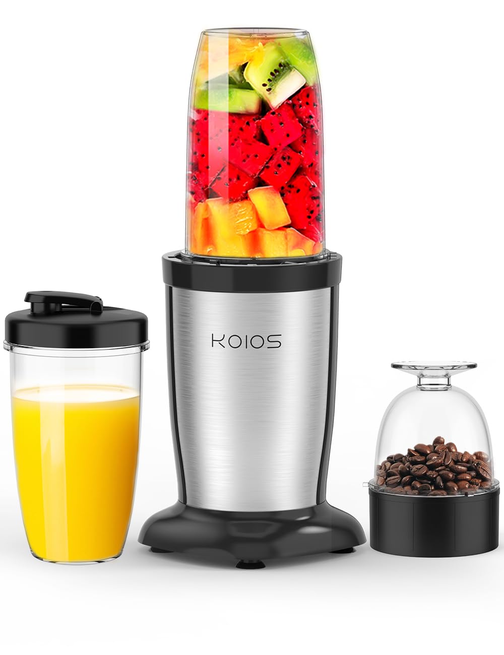 KOIOS ミキサー ジューサー ダブルボトル 500ml大容量 コーヒーミル ６枚刃 ハイパワー400W スムージー 25000r/min高速回転 果物/野菜/離乳食/ミルクセーキ 氷も砕ける 一台多役 栄養補充 過熱保護 水洗い可能 操作簡単 持ち運び おしゃれ アウトドア/旅行/出張/オフィスなどに向け (ブラック)商品画像