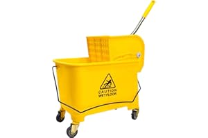 HTK Heavy-Duty Commercial Mop Bucket - 22-Quart (5.5 Gallon) Capacity, Ergonomic Side Press Wringer, Splash-Free, Space-Efficient, with 360° Swivel Casters for Professional & Home Cleaning