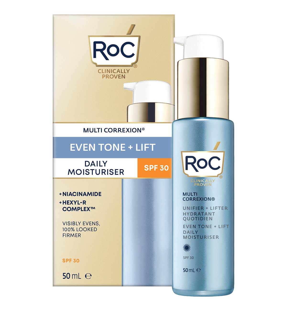 RoC Multi Correxion Even Tone + Lift Daily Moisturiser SPF30 | Hydrating Face Cream with Niacinamide | 50 ml