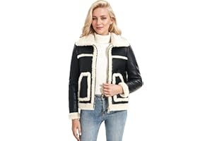 DIASHINY Women's Faux Shearing Fur Winter Coat Warm Thick Fur Lined Faux Leather Jacket