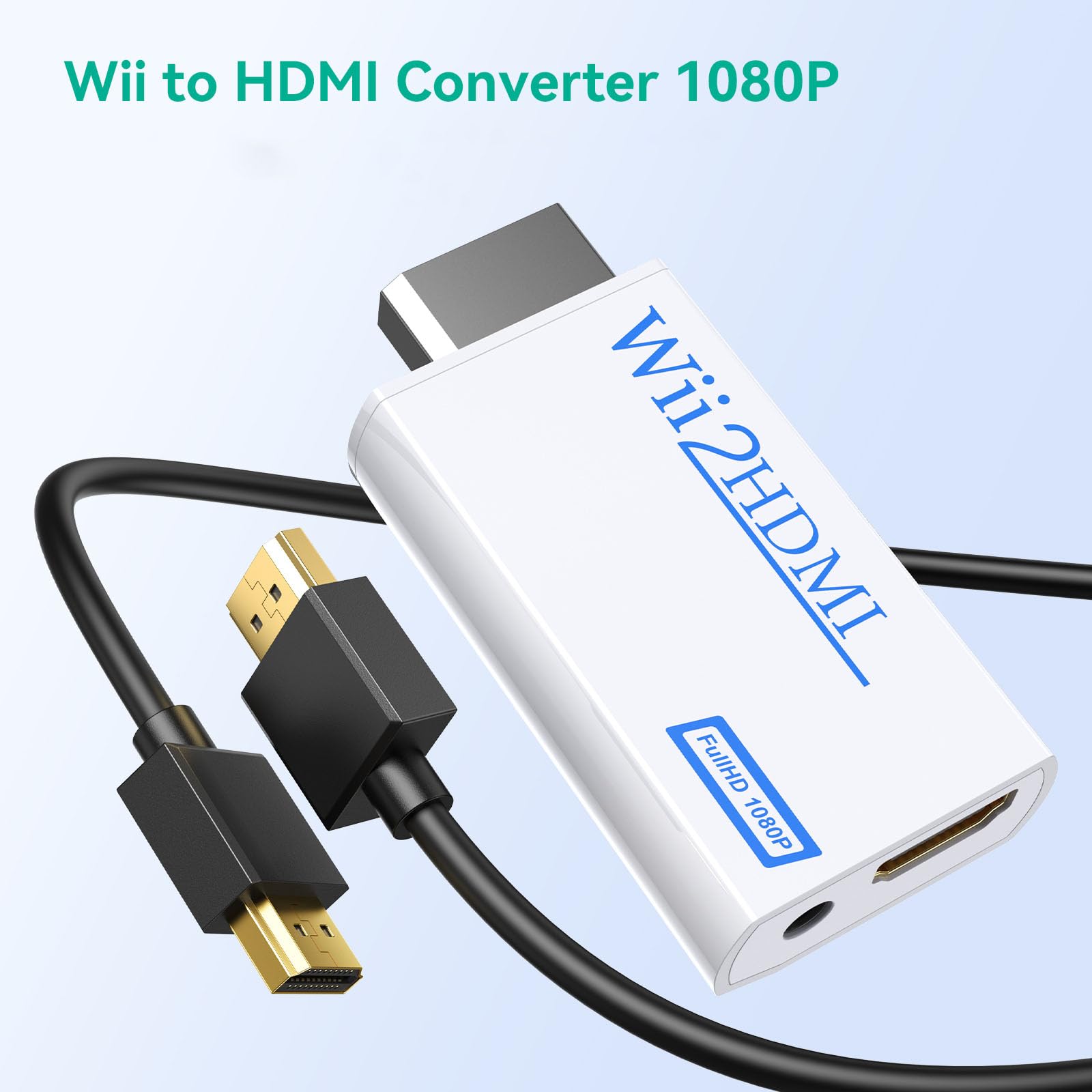 GANA Wii to hdmi Converter, wii to hdmi Adapter, 1080p 720p Connector Output Video & 3.5mm Audio - Supports All Wii Display Modes (wii to hdmi White)