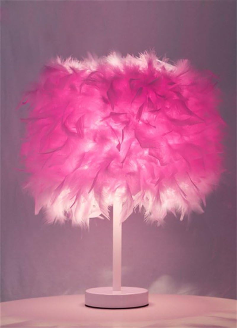 FANDBO@ Modern Creative Decorative Living Room Wedding Room Bedroom Bedside E27 LED Pink Feather Metal Table Lamp