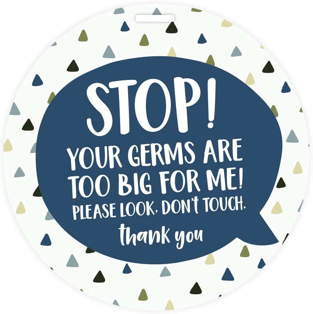 Modern Pattern Stop No Touching baby Car Seat Sign/Blue and Gray Germ Stroller Tag