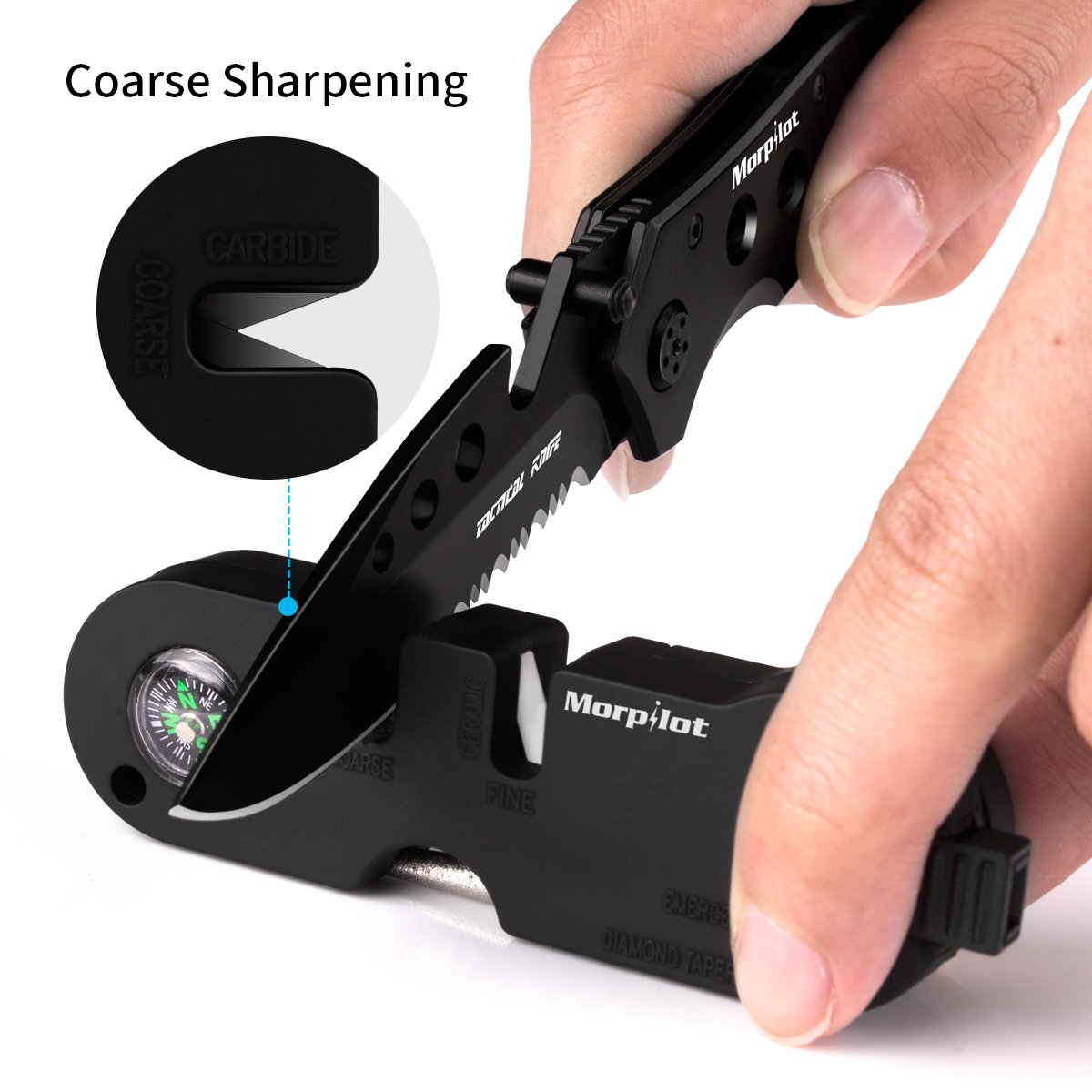 Morpilot 5 in 1 Multitool Tactical Knife with Pocket Knife Sharpener for Camping Hiking Fishing