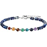 TUMBEELLUWA 7 Chakra Crystal Stone Beads Bracelet for Women Adjustable Flat Beaded Link Bangle for Healing