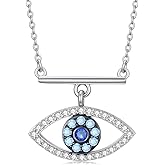 PEIMKO Evil Eye Pendant Necklace 925 Sterling Silver Dainty Greek Protection Evil Eye Lucky Necklace for Women
