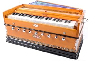 Harmonium BINA no. 9 Indian Harmonium, 2024 Edition,3 1/2 octaves, 9 stops, 4 extra notes, multifold bellows, BINA special reed,Checked & Retuned by Aakrati Musicals Safri, Natural Color, Kirtan,