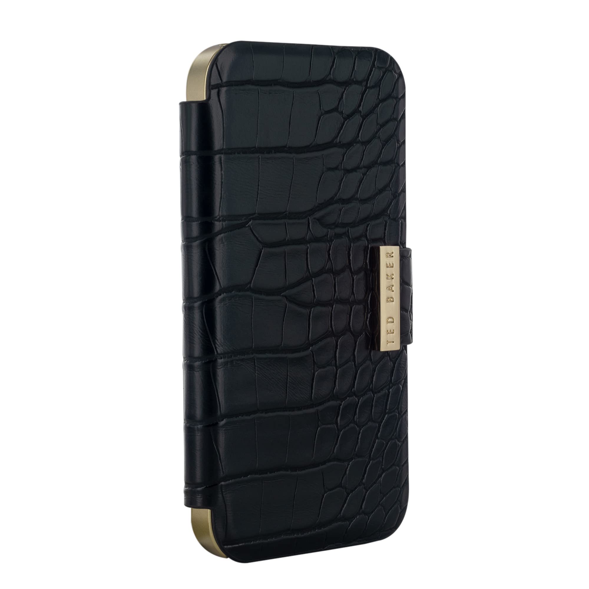 Ted Baker KHAILIM Black Croc Dual Card Slot Folio Phone Case for iPhone 14 Pro Max Rose Gold Shell