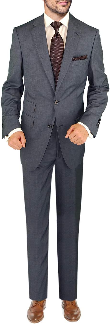 DTI DARYA TRADINGDTI BB Signature Italian Men's Two Button 2 Piece Wool Suit Ticket Pocket Jacket