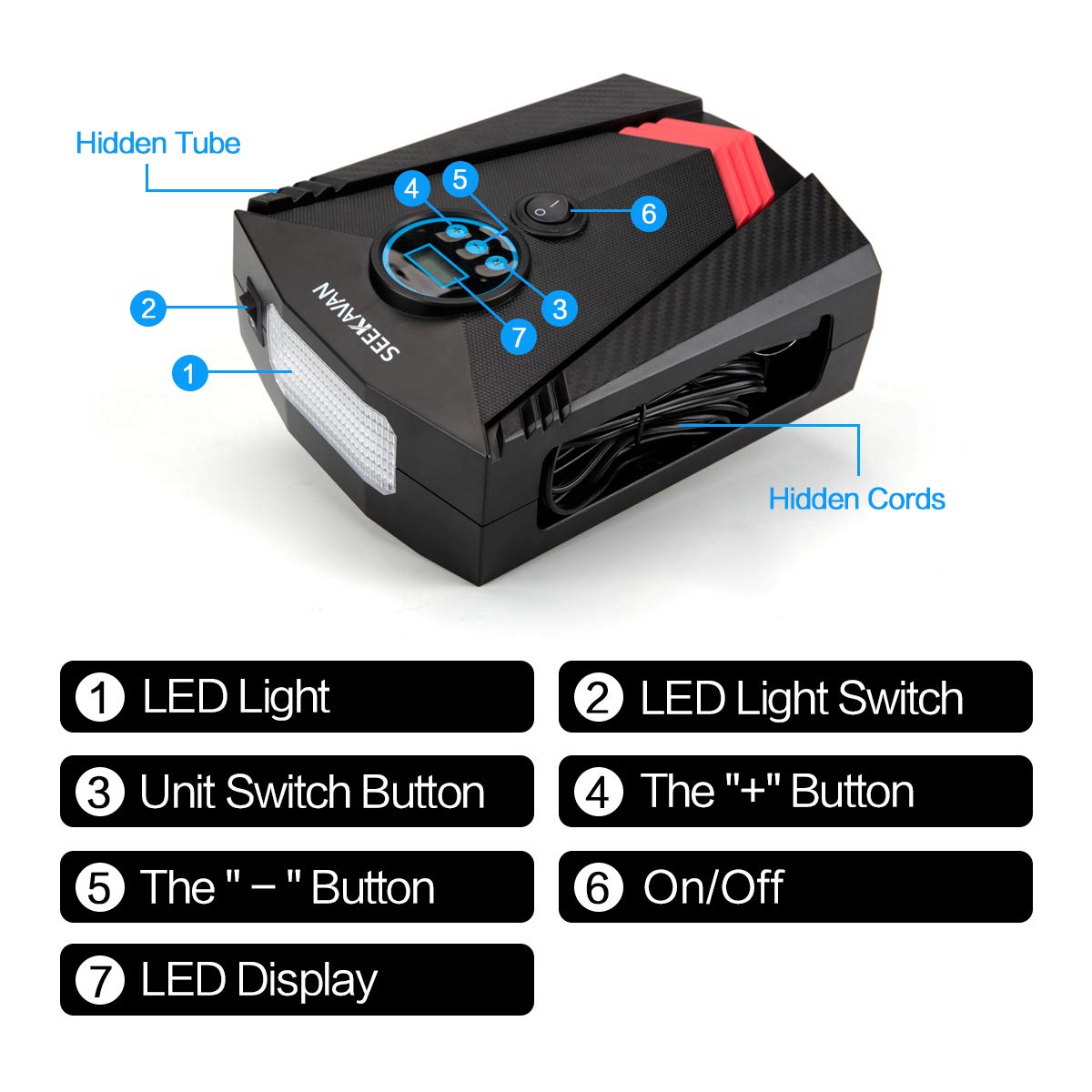 Tire Inflator, Portable Air Compressor Pump 12V DC with Digital LCD up to 150PSI for Car, Motorcycle, Bicycle and Other Inflatables