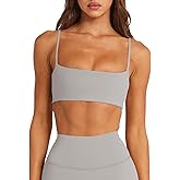 LASLULU Womens Adjustable Spaghetti Straps Sports Bra Square Neck Wireless Padded Workout Yoga Crop Tops