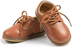 Meckior Toddler Boys Girls Black Dress Shoes Little Kid Oxford Shoes Wedding Church Dress Shoes PU Leather Lace Up School Uni