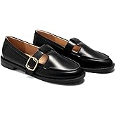 Coutgo Womens Slip On Loafers T-Strap Closed Round Toe Flats Comfortable Work Business Dress Shoes, Black, Size 8.5