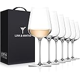 LUNA & MANTHA Wine Glasses Set of 6, Crystal White Wine Glasses with Long Stem, Hand Blown 14oz, Red White Gift Packaging for Daily Use, Father's Day, Wedding Anniversary or Birthday
