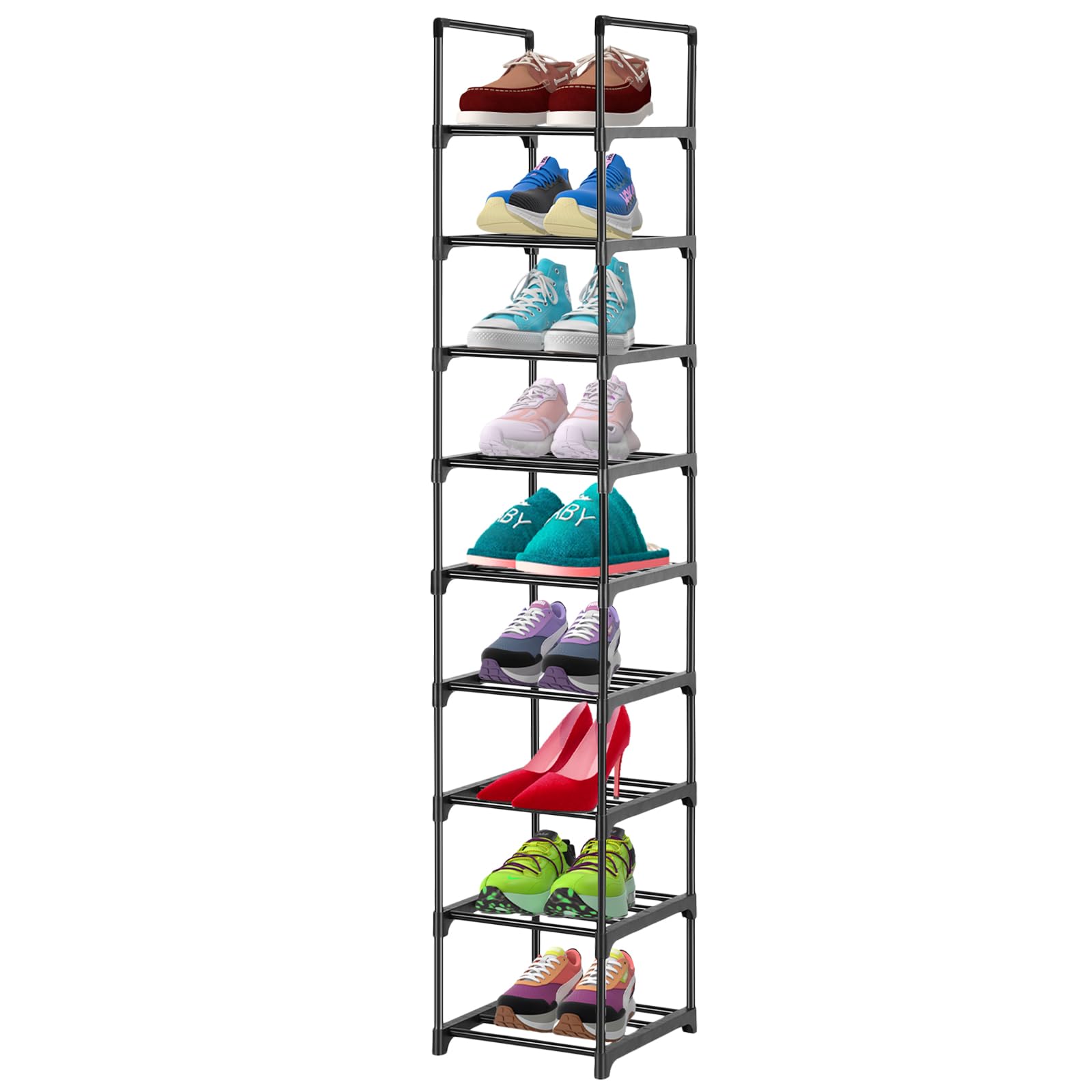 Dyserbuy 9 Tier Shoe Rack, Tall Shoe Storage Organiser, Narrow Shoe Rack Slim, Vertical Shoe Stand Shelf for Closet, Living Room, Bedroom, Entryway, Grocery Room, Black