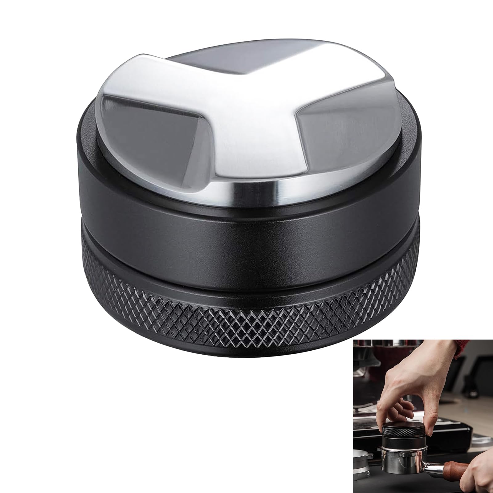 Coffee Distributor, 58mm Coffee Leveler Distribution, 304 Stainless Steel Leveler, Ground Coffee Leveler, Stainless Steel Base, for Kitchens, Coffee Shops, Offices, Etc, Black