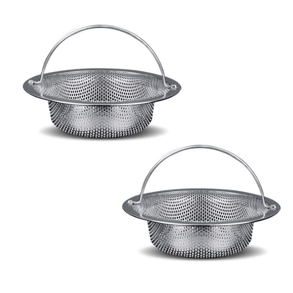 Yhuasia Stainless Steel Drain Strainer, 2 Pieces Sink Metal Strainer, Sink Strainer, Stainless Steel Sink Strainer, with Upgrade Handle, for Prevent Blockage for Kitchen Bathroom Shower (110mm)
