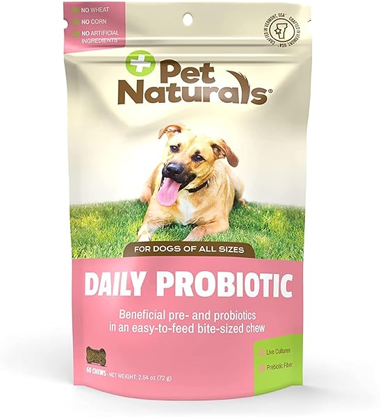 PET NATURALS DAILY PROBIOTIC FOR DOGS, 120M CFUS – PRE AND PROBIOTICS FOR DOGS DIGESTIVE HEALTH, GUT HEALTH, IMMUNE SUPPORT, DIARRHEA, ALLERGIES AND ITCHING – 60 CHEWS, DUCK FLAVOR
