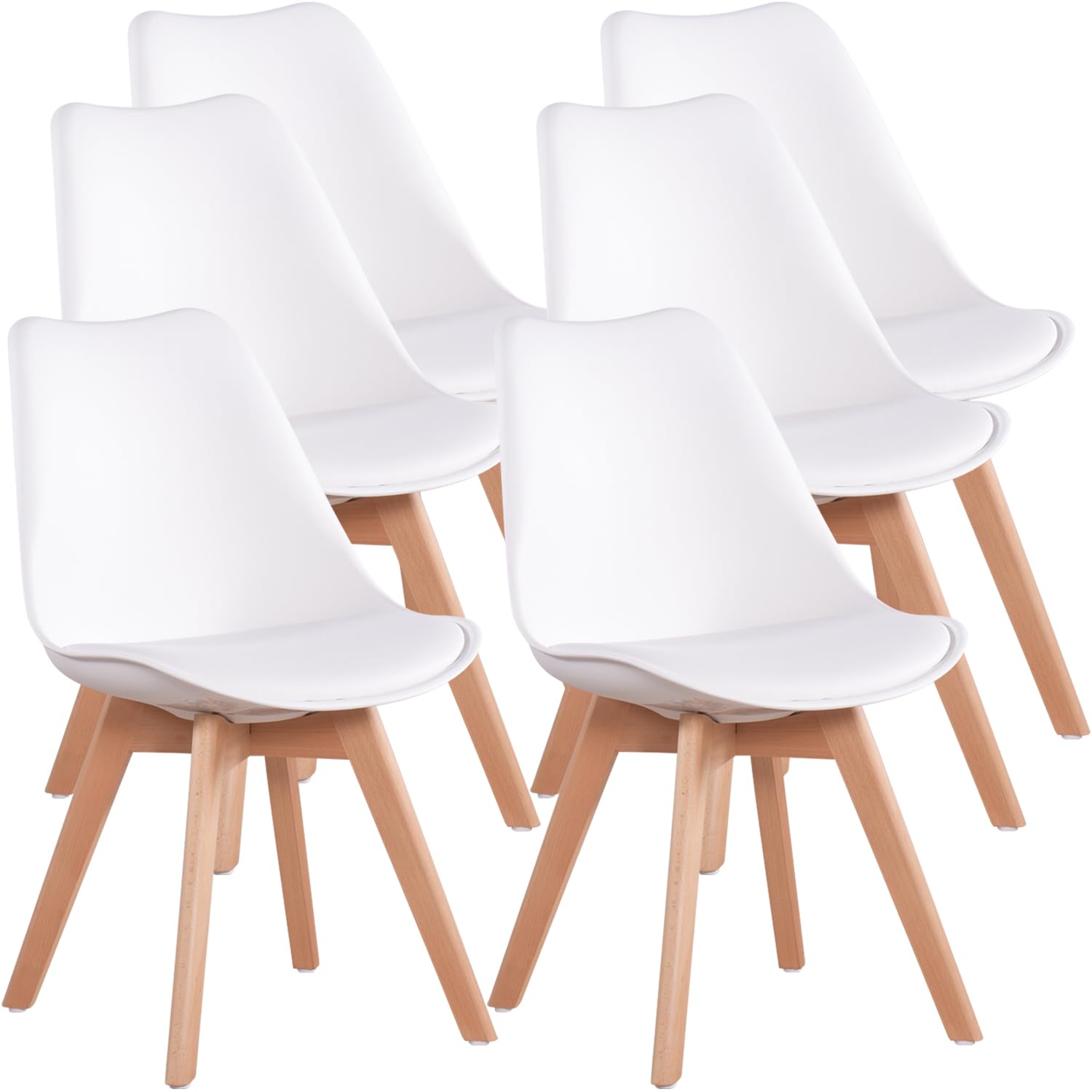 Photo 1 of Dining Chairs Set of 6, Side Chairs Upholstered Armless Mid-Back Faux Leather Cushioned for Dining Room Kitchen Living Room, Soft Padded Seats & Solid Wood Legs, White