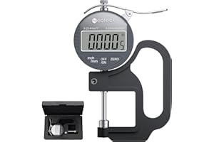 Neoteck Digital Thickness Gauge 1inch/25.4mm,0.0005inch/0.01mm LCD Display with Inch/MM Conversion One-Hand Quick Press Thickness Measuring Tool for Measuring Leather Paper Fabric Film etc.-Silver