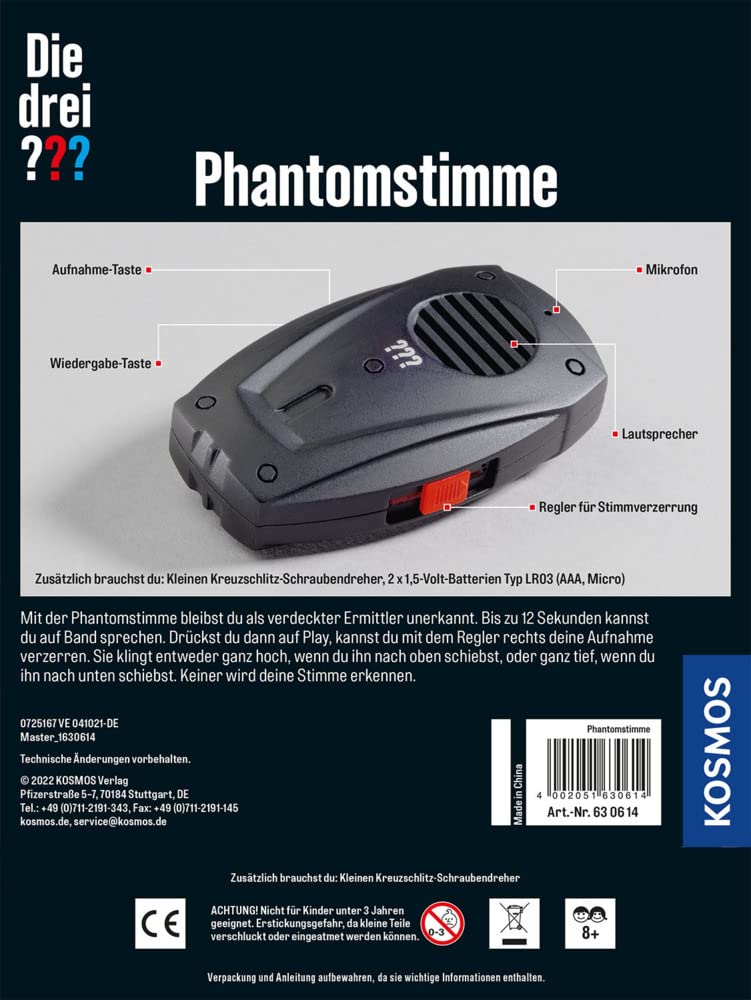 Die drei Kosmos Phantom Voice Recorder with Voice Changer, Detective Toy, Detective Equipment, Detective Set, Children's Birthday Gift, Gift for Children from 8-12 Years