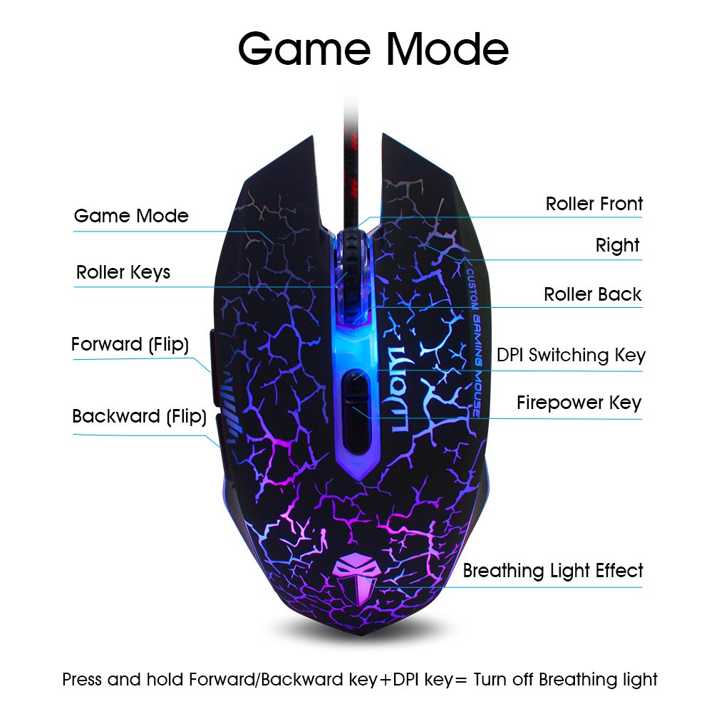 Gaming Mouse,YCCTEAM Ergonomic USB Wired Gaming Mouse Mice with 2000DPI Adjustable High Precision 7 Button LED Optical for Laptop PC Computer Gamer-Black