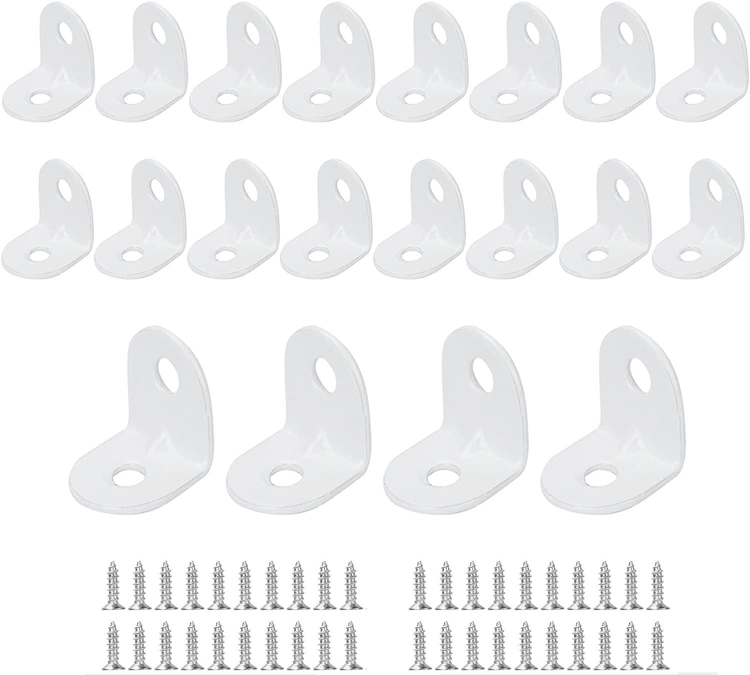 JatilEr 20 Pcs Corner Bracket 20 * 20 mm, Right Angle Brackets 90 Degree Corner Brace Metal L Brackets Metal with 40 Screws for Wood Furniture Fixation - White