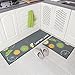 Carvapet 2 Pieces Non-Slip Kitchen Mat Set Rubber Backing Doormat Runner Rug Set, Lemon Design (Grey 15