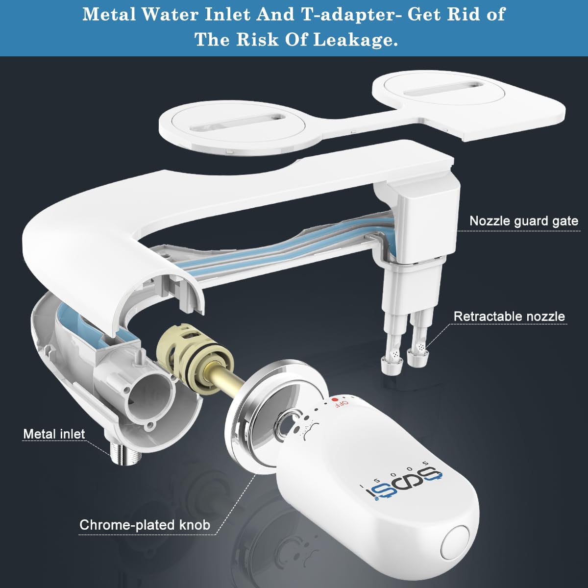 Bidet,Soosi Ultra Slim Self Cleaning Dual Nozzle (Frontal Rear/Feminine Wash) Fresh Cold Water Bidet Attachment for Toilet Non-Electric Bidets Toilet Seat Attachment Adjustable Water Pressure