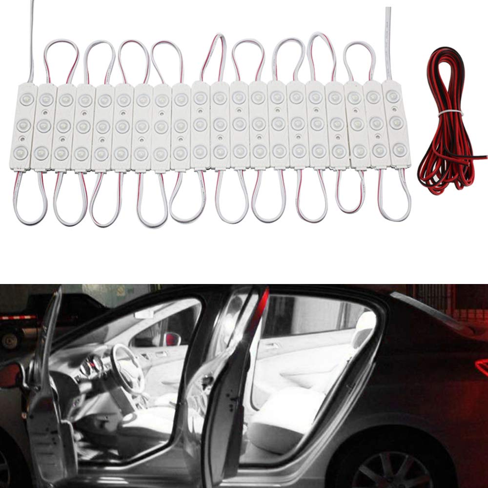 FICBOX 12V 60 LEDs Car Interior Light Kits LED Ceiling Lights Kit Waterproof Dome Lamp for Van Truck Caravan (20 Modules, White)