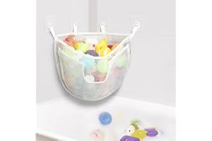 DOCMON Bath Toy Storage, Large Capacity Bath Toy Holder with Bottom Zipper, Quick Release Bathtub Toy Storage with Large Pocket, Corner Mesh Bath Toy Organizer Basket Bin for Bathroom Toys - White