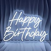 Happy Birthday Neon Sign For Backdrop Large Happy Birthday Light Up Sign White Led Sign For Home Company Birthday Party, 21.65"*14.96" BD04
