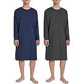 Latuza Men's Cotton Knit Nightshirts Long Sleeve Nightgown 2 Pack